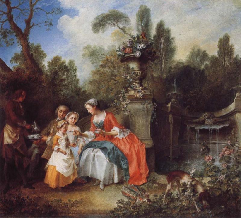 Nicolas Lancret A Lady in a Garden Taking coffee with some Children china oil painting image